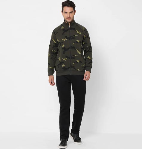 Men Olive & Black Printed Track Suit